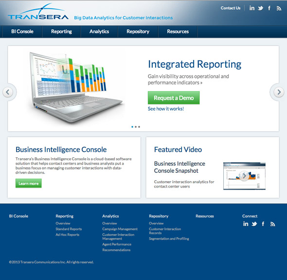 Transera Business Intelligence Console Microsite